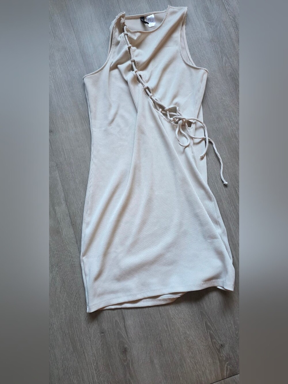 H&M Cream Ribbed Lace-Up Sleeveless Mini Dress
